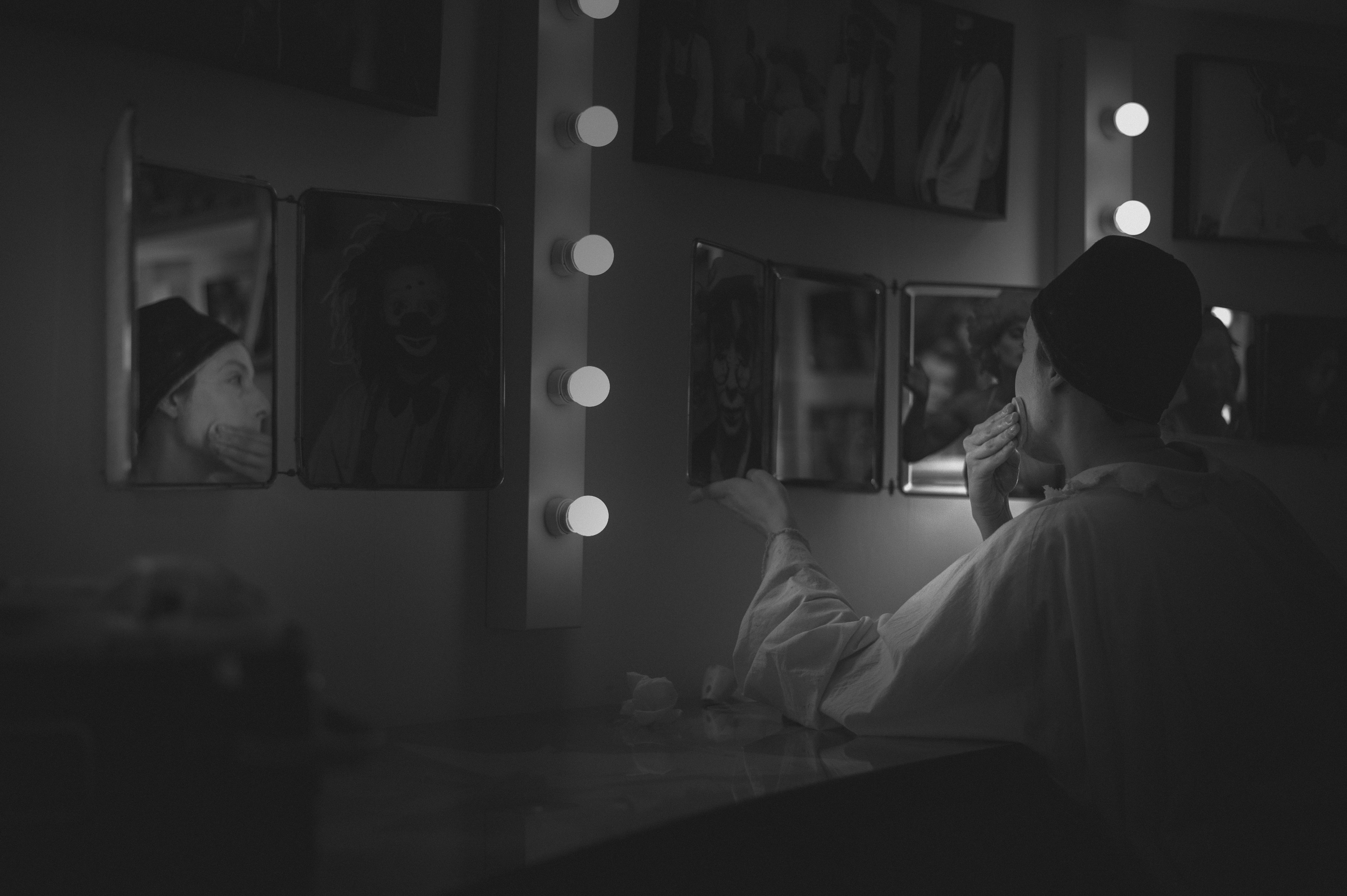 Clown in the dressing room.